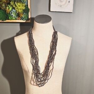 Flora & Oak Metallic Charcoal Gray Seed Bead Necklace Lightweight Handmade